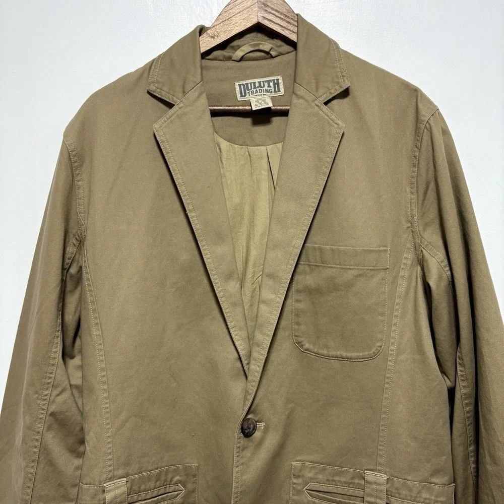 Duluth Trading Co Fire Hose Presentation Jacket Mens M Tall Khaki Button Pockets